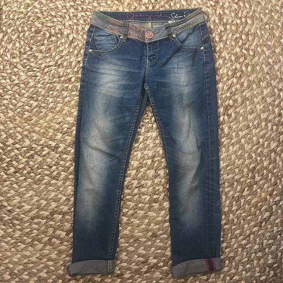 DESIGUAL light wash Slim Fit Decorated Waistband and pocket Jeans. SZ 28 vintage - Picture 3 of 13